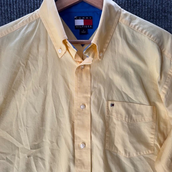 Vintage Tommy Hilfiger Button‎ Down Shirt Yellow Oxford Preppy Y2K Mens M - Picture 1 of 6